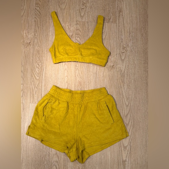Offline by Aerie Summer Lights Terry Sports Bra Shorts SET Green Rush Size XS - Picture 1 of 9